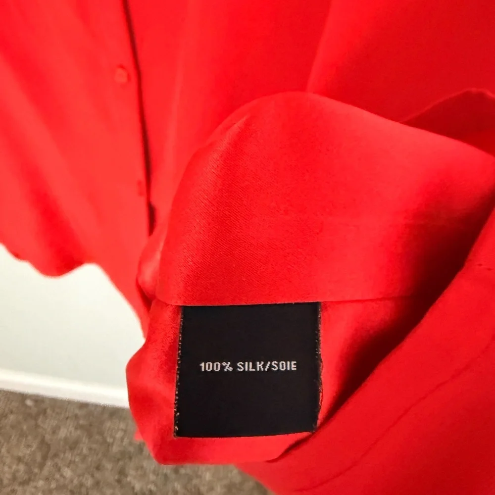 Lafayette 148 New York 100% Silk Blouse Size XL Red Button Front - Picture 3 of 7